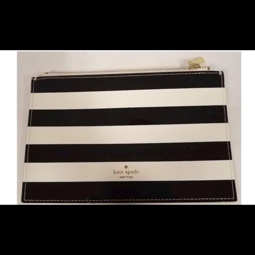 Kate Spade New York Women's Black White Striped Zipper Pouch Wallet